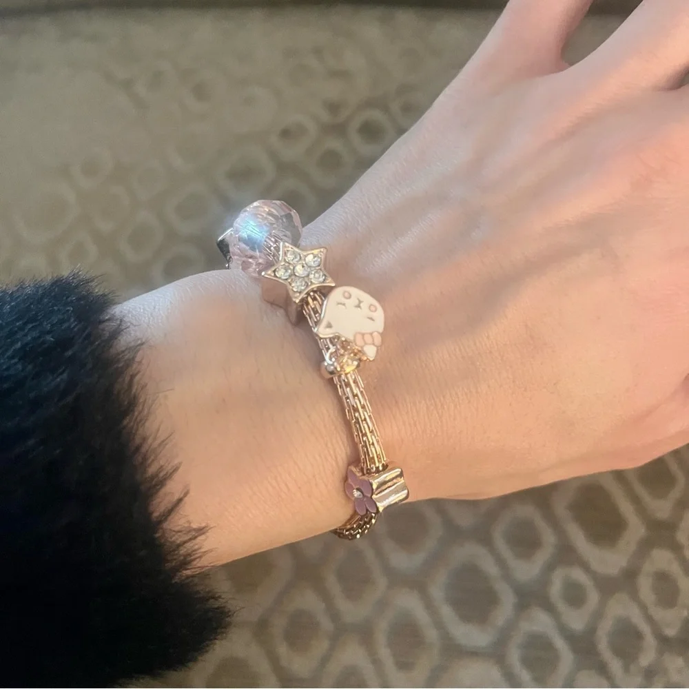 (kids) 🎉Rose Gold Cat Heart Star Crystal Charm Bracelet & Cat Ring